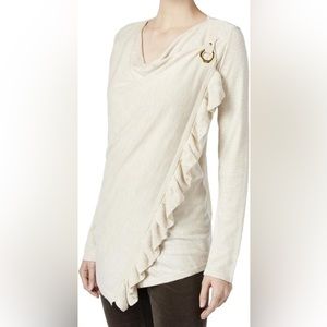 INC International Concepts Cream Colored Long Sleeve Wrap Sweater W/ Gold Accent
